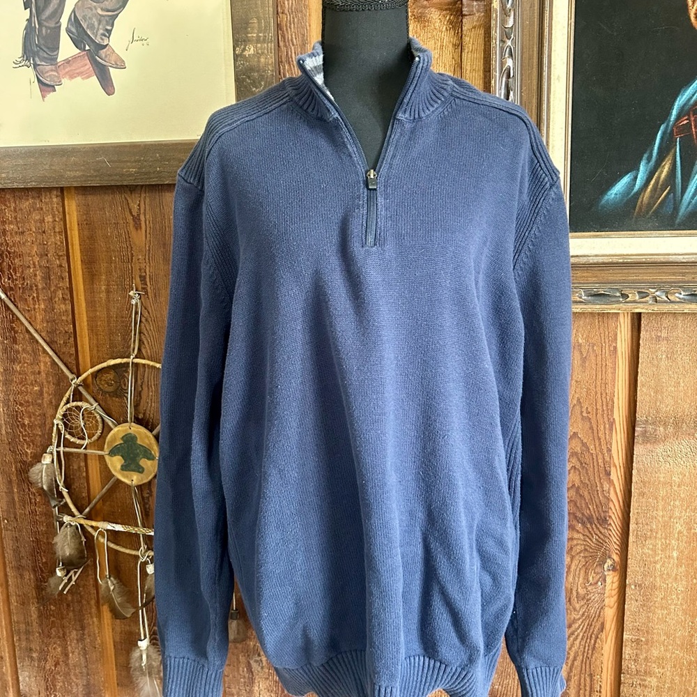 Eddie Bauer Men's Navy 1/4 Zip Preppy Oversized pullover 100% cotton 2XLT